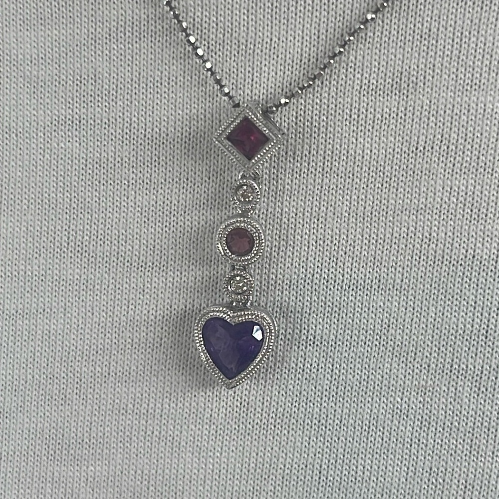 14k White Gold Diamond, Amethyst, Pink Topaz & Rhodolite Garnet Pendant